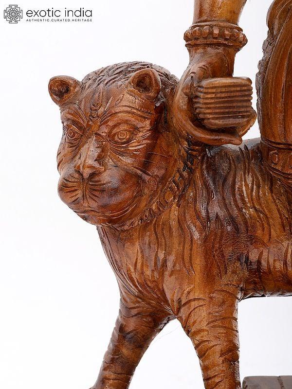 Exotic India 28" Tamil Siddha With Lion | Wood Carving 
