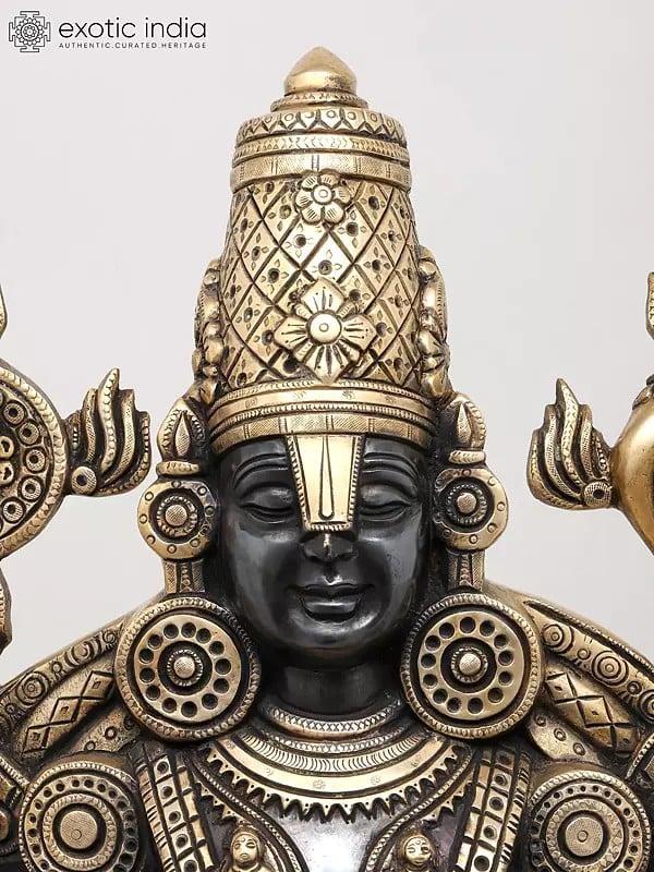 Exotic India 28" Tirupati Balaji (Venkateshvara) With Devi Lakshmi | Brass Statue 
