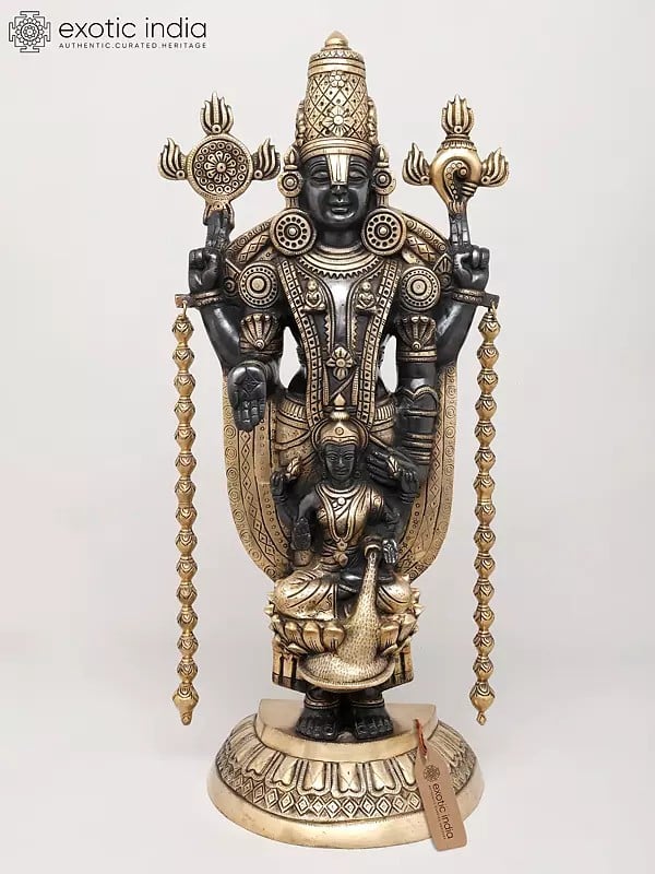 exotic india 28" Tirupati Balaji (Venkateshvara) with Devi Lakshmi | Brass Statue 