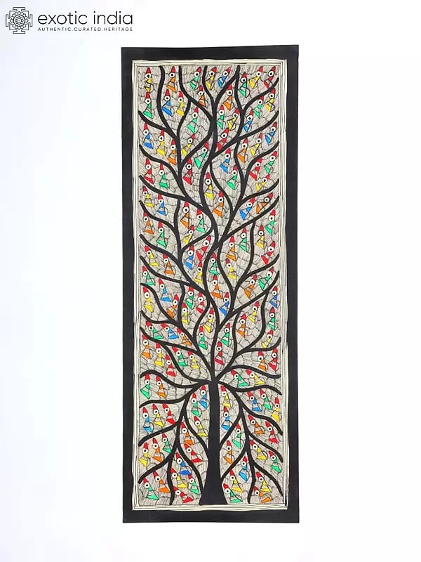 exotic india 28" Tree of Life with Full of Birds | Madhubani Painting 