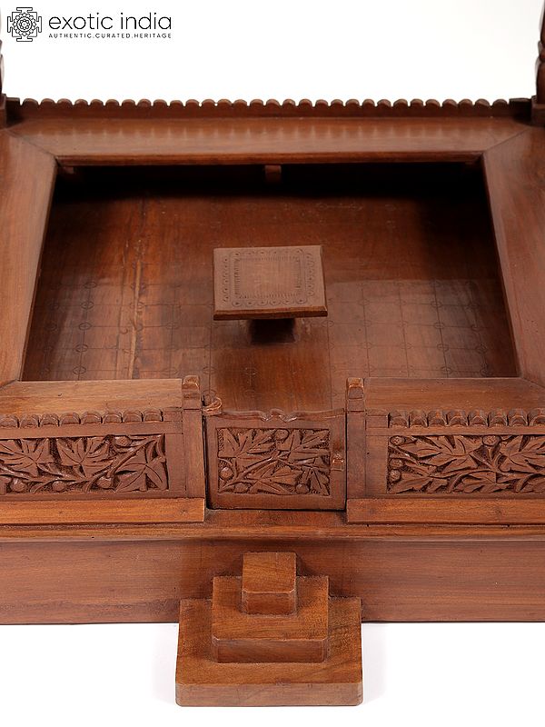 Exotic India 28" Walnut Wood Carved Designer Temple | From Kashmir 