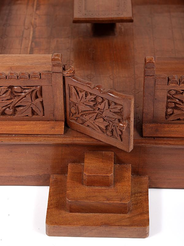 Exotic India 28" Walnut Wood Carved Designer Temple | From Kashmir 
