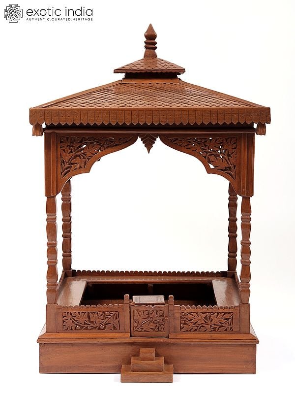 exotic india 28" Walnut Wood Carved Designer Temple | From Kashmir 