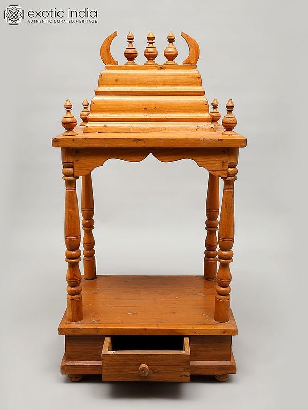 Exotic India 29" Designer Open Temple For Home | Wood Carving 