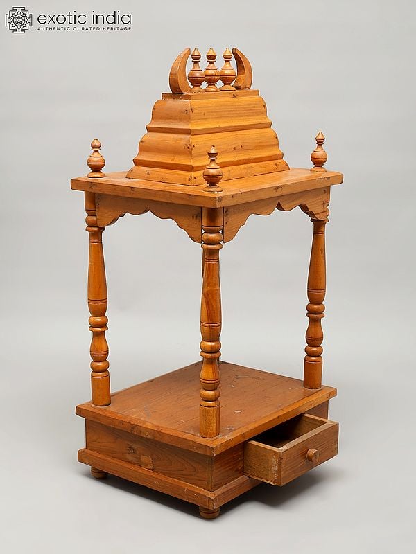 Exotic India 29" Designer Open Temple For Home | Wood Carving 