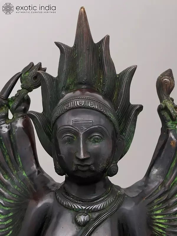 Exotic India 29" Eighteen Armed Goddess Mahakali Standing On Lord Shiva | Brass Statue 