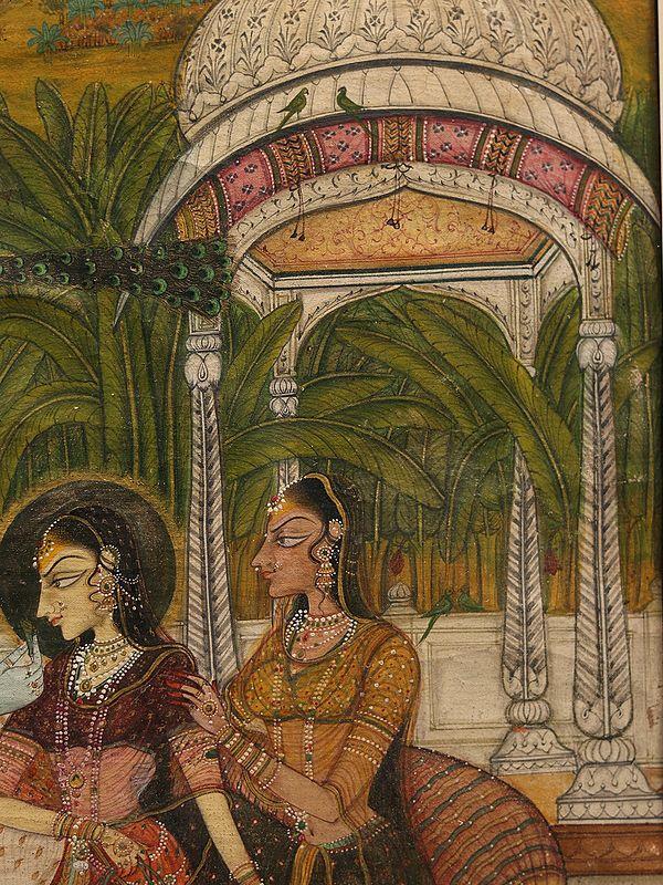 Exotic India 29" Framed Radha Krishna Painting | Wall Hanging Painting