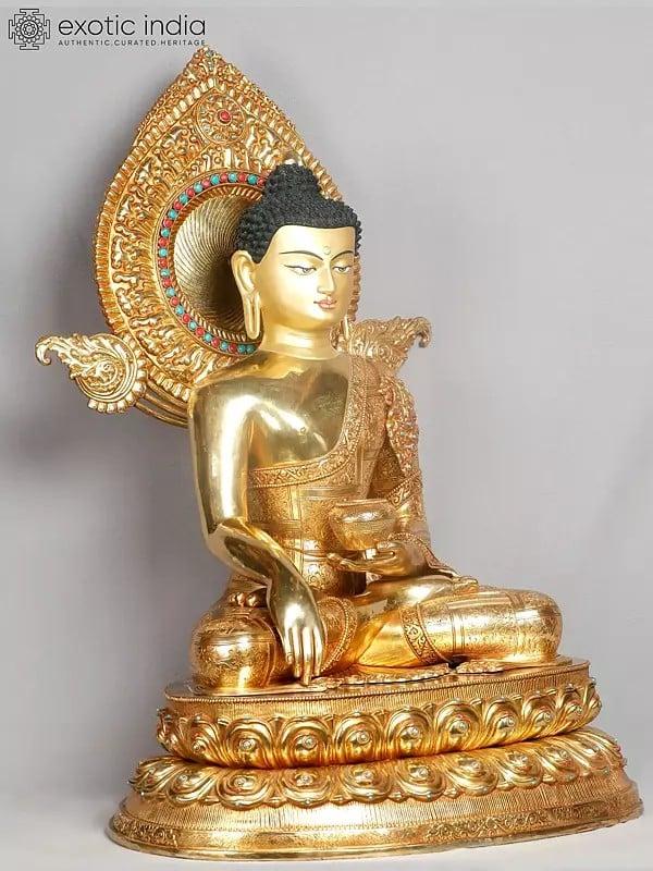 Exotic India 29" Shakyamuni Buddha Copper Idol From Nepal 