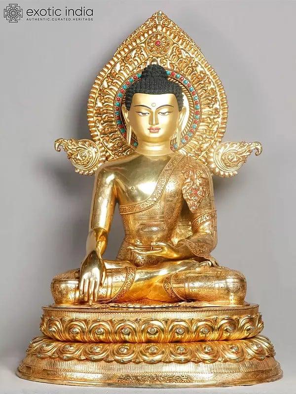 exotic india 29" Shakyamuni Buddha Copper Idol from Nepal 