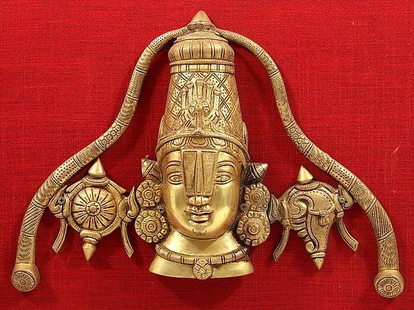 Exotic India 29" Wooden Framed Lord Balaji Idol With Shanka & Chakra | Wall Hanging 