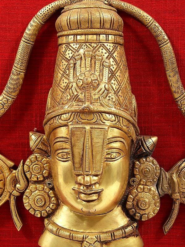 Exotic India 29" Wooden Framed Lord Balaji Idol With Shanka & Chakra | Wall Hanging 