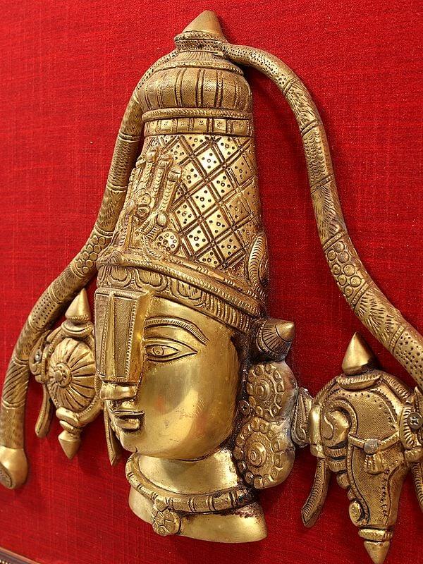 Exotic India 29" Wooden Framed Lord Balaji Idol With Shanka & Chakra | Wall Hanging 