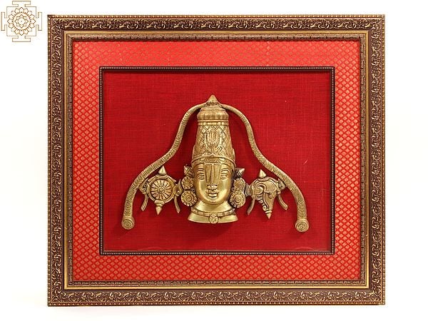 exotic india 29" Wooden Framed Lord Balaji Idol with Shanka & Chakra | Wall Hanging 