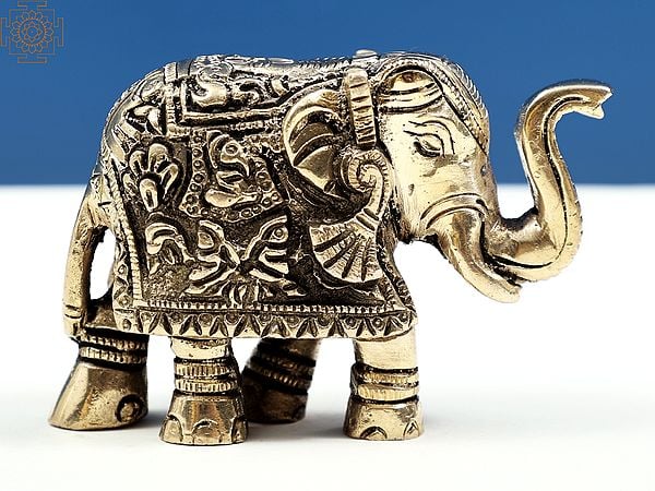 Exotic India 3" Ganesha Elephant Statues With Trunk Up | Handmade 