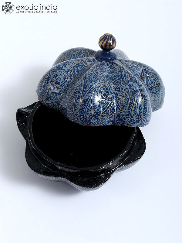 Exotic India 3" Hand-Painted Pumpkin Shaped Box | Papier Mache Craft From Kashmir 