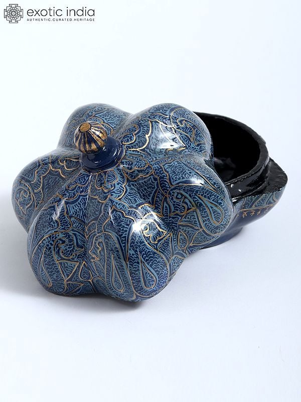 Exotic India 3" Hand-Painted Pumpkin Shaped Box | Papier Mache Craft From Kashmir 