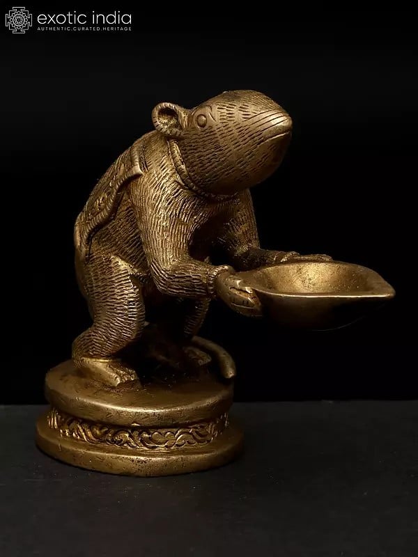 Exotic India 3" Rat Holding Diya | Brass Statue | Made In India 