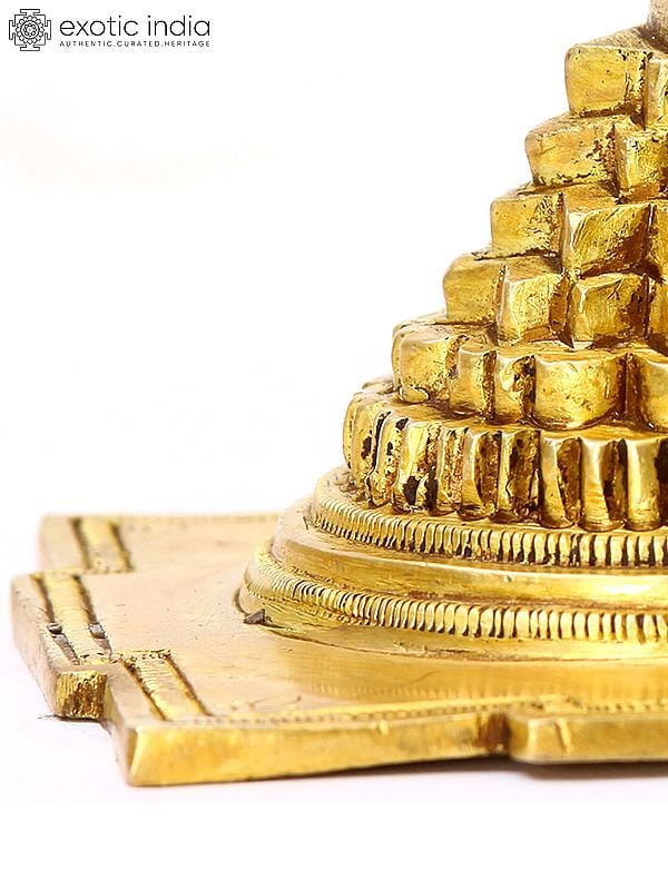 Exotic India 3" Shri Yantra In Brass | Handmade Brass Statue | Made In India 