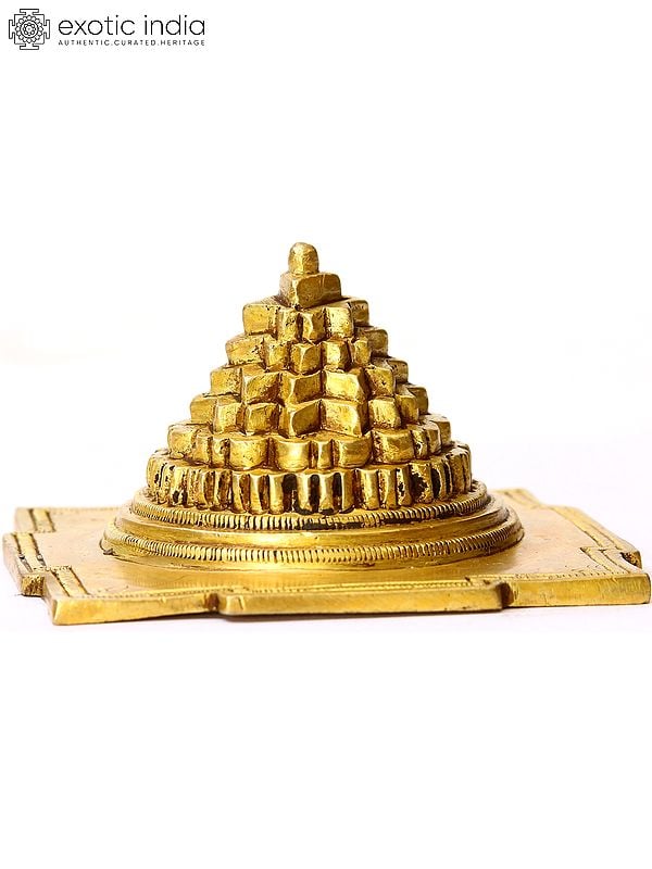 exotic india 3" Shri Yantra in Brass | Handmade Brass Statue | Made in India 