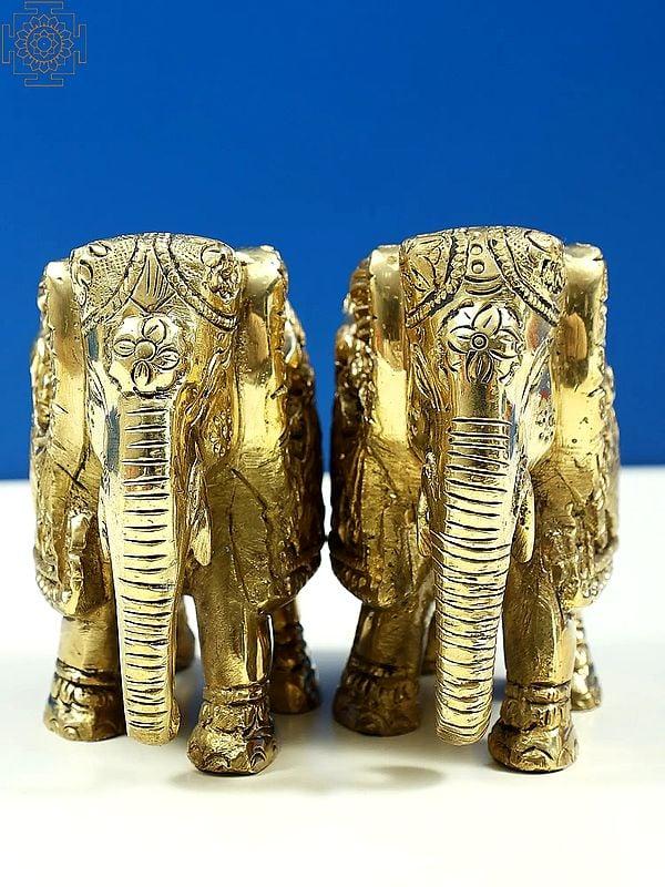 Exotic India 3" Small Brass Engraved Pair Of Elephants