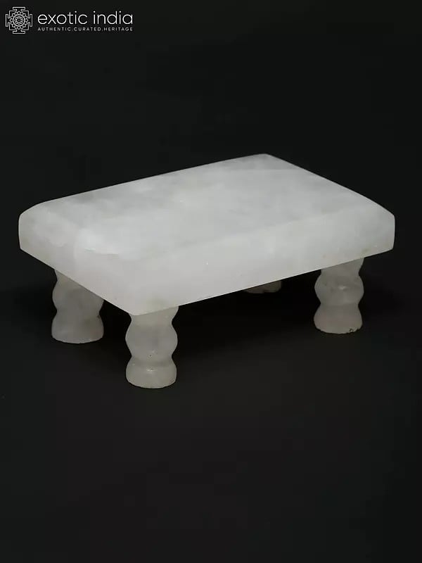 Exotic India 3" Small Clear Quartz Gemstone Puja Chowki (Pedestal) 