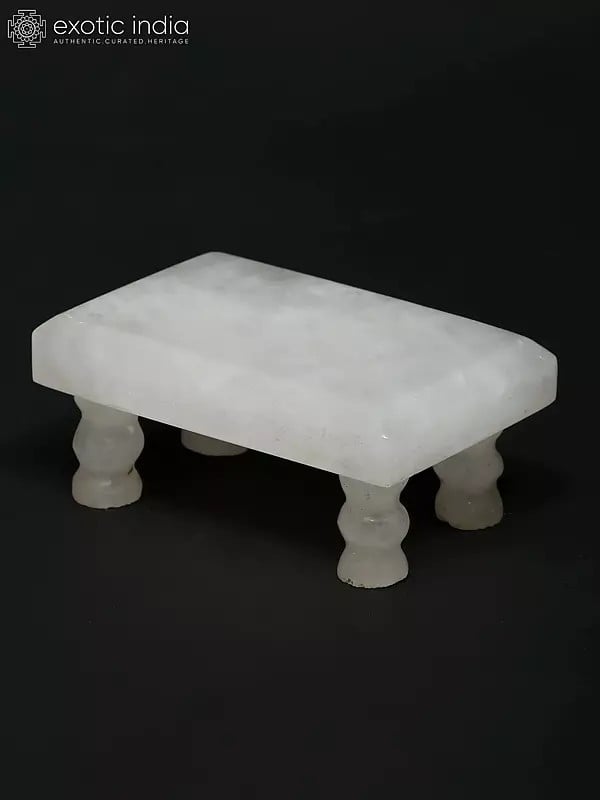 Exotic India 3" Small Clear Quartz Gemstone Puja Chowki (Pedestal) 