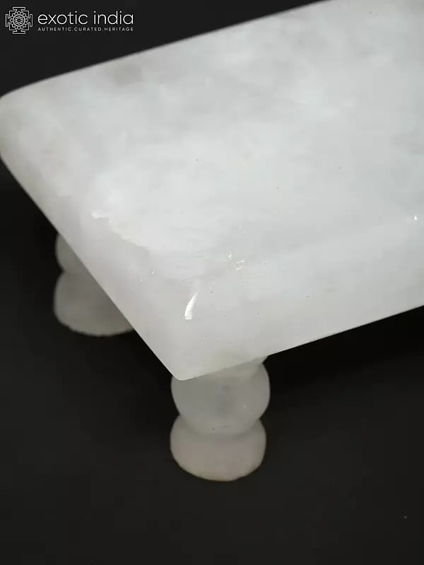 Exotic India 3" Small Clear Quartz Gemstone Puja Chowki (Pedestal) 