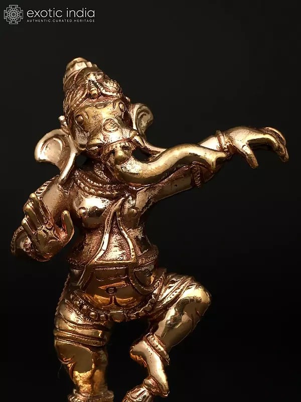 Exotic India 3" Small Dancing Lord Ganesha | Madhuchista Vidhana (Lost-Wax) | Panchaloha Bronze From Swamimalai 
