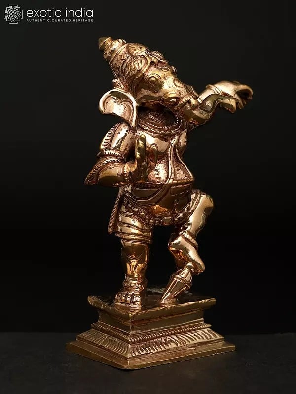 Exotic India 3" Small Dancing Lord Ganesha | Madhuchista Vidhana (Lost-Wax) | Panchaloha Bronze From Swamimalai 