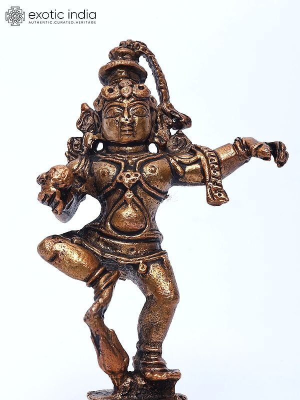 Exotic India 3" Small Dancing Lord Krishna | Copper Statue 