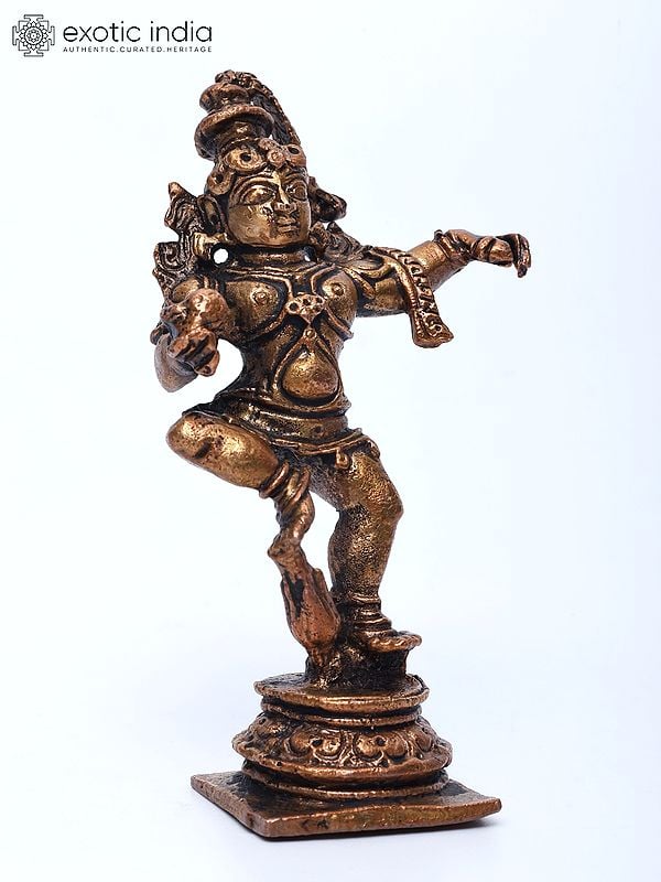 Exotic India 3" Small Dancing Lord Krishna | Copper Statue 