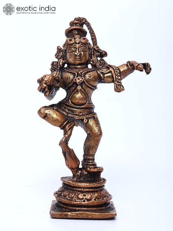 exotic india 3" Small Dancing Lord Krishna | Copper Statue 