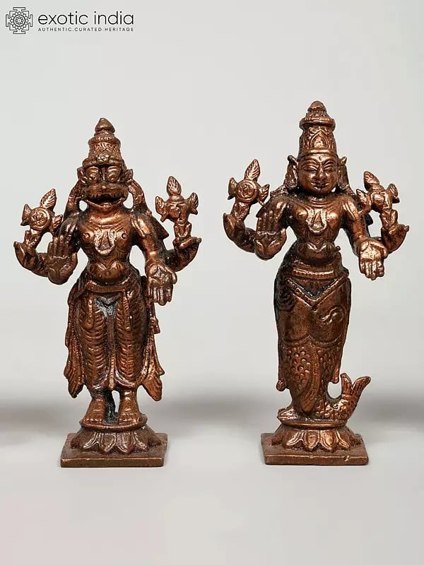 Exotic India 3" Small Dashavatara Of Lord Vishnu | Copper Statues 