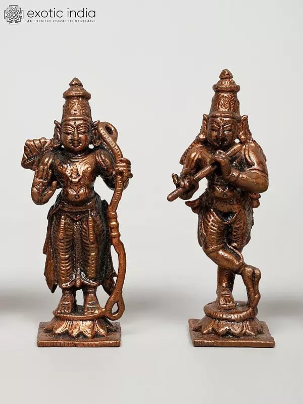 Exotic India 3" Small Dashavatara Of Lord Vishnu | Copper Statues 