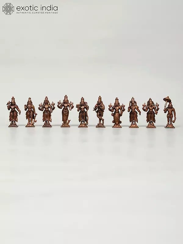 exotic india 3" Small Dashavatara of Lord Vishnu | Copper Statues 