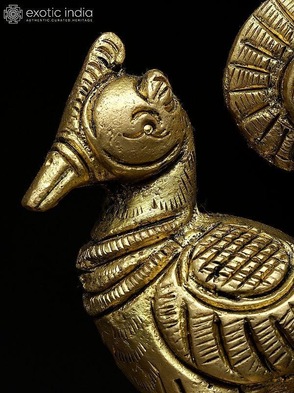 Exotic India 3" Small Decorative Peacock | Brass Statue | Table Decor 