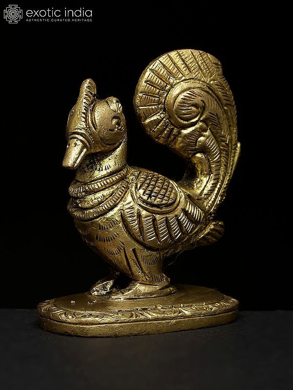 Exotic India 3" Small Decorative Peacock | Brass Statue | Table Decor 