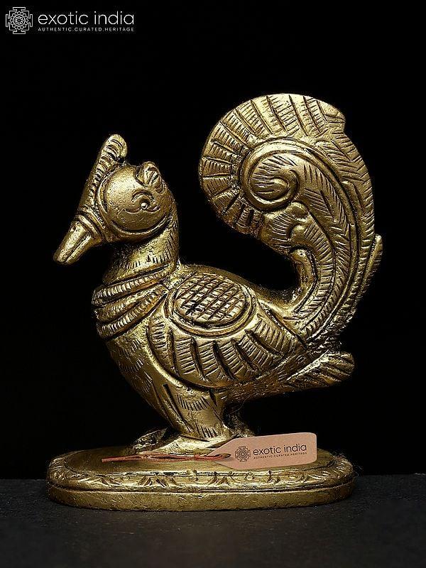exotic india 3" Small Decorative Peacock | Brass Statue | Table Decor