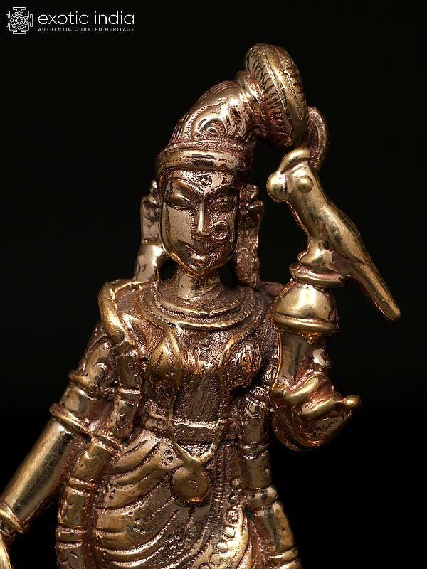 Exotic India 3" Small Goddess Andal | Madhuchista Vidhana (Lost-Wax) | Panchaloha Bronze From Swamimalai 