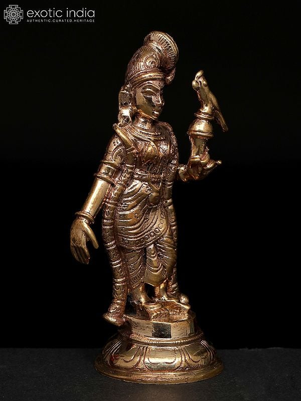 Exotic India 3" Small Goddess Andal | Madhuchista Vidhana (Lost-Wax) | Panchaloha Bronze From Swamimalai 