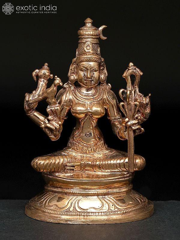 exotic india 3" Small Goddess Rajarajeshvari | Madhuchista Vidhana (Lost-Wax) | Panchaloha Bronze from Swamimalai 