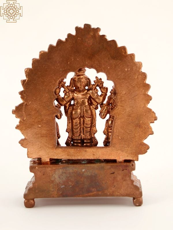 Exotic India 3" Small Hindu Deity Vishnu With Sridevi And Bhudevi | Copper Statue 