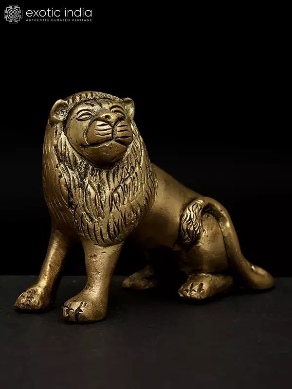 Exotic India 3" Small Lion Figurine | Table Decor | Made In India 