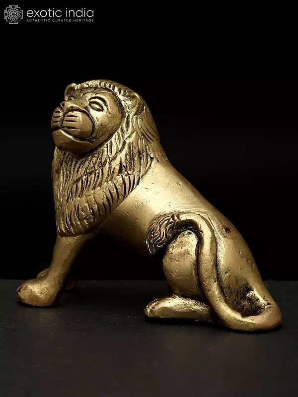 Exotic India 3" Small Lion Figurine | Table Decor | Made In India 