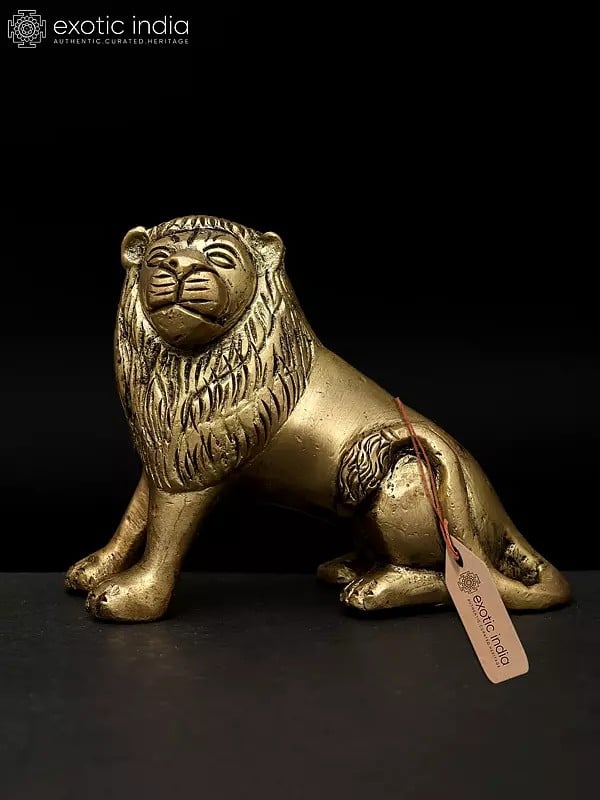 exotic india 3" Small Lion Figurine | Table Decor | Made In India