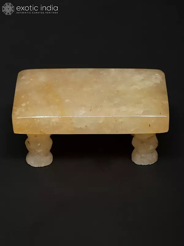 Exotic India 3" Small Puja Chowki In Yellow Quartz Gemstone 