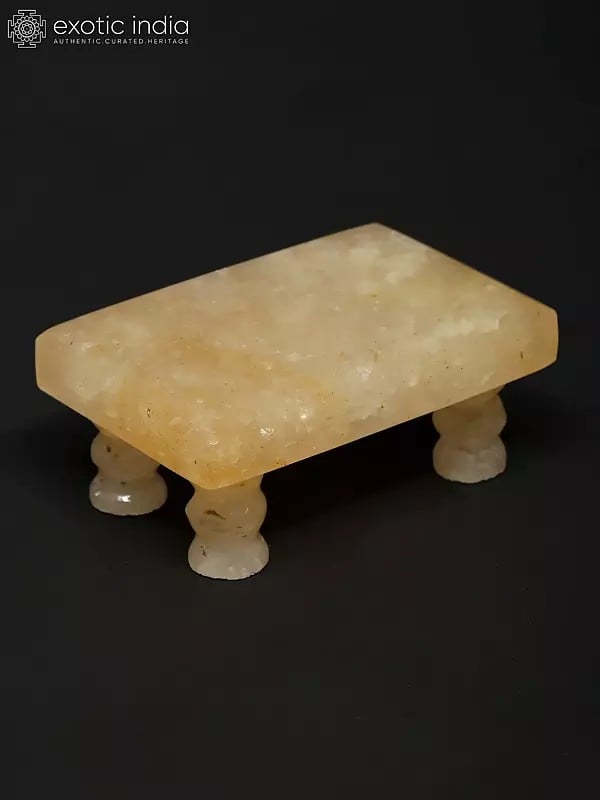 Exotic India 3" Small Puja Chowki In Yellow Quartz Gemstone 