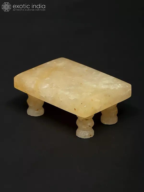 Exotic India 3" Small Puja Chowki In Yellow Quartz Gemstone 