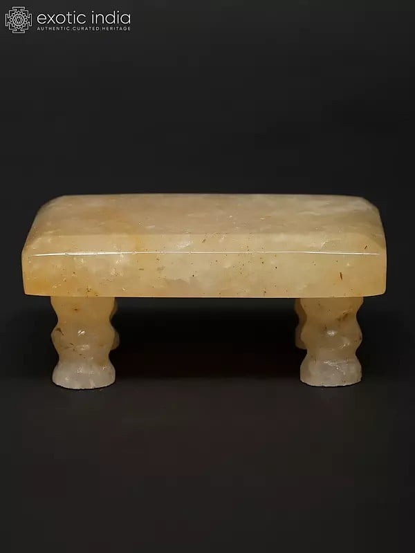 exotic india 3" Small Puja Chowki in Yellow Quartz Gemstone 