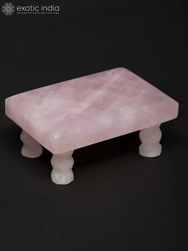 Exotic India 3" Small Rose Quartz Puja Chowki (Pedestal) 